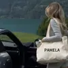Bolso Tote Estéreo Laminado Bolso de Mano Estampado con Logo Pamela Yoga Lona Gran Capacidad Bolso de Hombro Mochila Deportiva