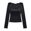 2023 otoño e invierno Nuevo top de una pieza cálido cepillado de manga larga con almohadilla en el pecho para mujer, deseo puro, cuello cuadrado, ajuste ceñido, camiseta interior