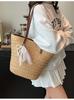 Bolso de Paja de Gran Capacidad para Mujer Transfronterizo 2025 Nuevo Bolso de Playa Bolso Cubo Tejido Cesta de Verduras Bolso Tote de Viaje
