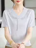 Camiseta de Verano de Manga Corta para Mamá 2026 Nuevo Estilo Moda para Mujeres de Mediana Edad y Mayores Conjunto de Top de Seda Helada