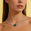 Collar de Esmeralda en Forma de Corazón Más Vendido Transfronterizo, Cadena de Tenis Completa de Diamantes, Gargantilla, Accesorios de Lujo Ligero de Gama Alta al por Mayor