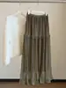 Saia midi de malha cor damasco feminina outono e inverno nova cintura alta elegante afina silhueta linha A temperamento caimento barra larga comprimento médio