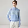 Suéter de punto grueso de base holgado, suéter de cachemir jacquard Fair Isle de invierno con media botonadura, suéter de estilo étnico para mujer