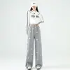 Pantalones de Chándal de Algodón para Mujer Otoño 2026 Nuevos de Cintura Alta Adelgazantes Sueltos de Pierna Ancha con Estampado de Estrellas Pantalones de Chándal de Pierna Recta