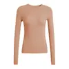 Camiseta gris para mujer, nuevo estilo 2026, adecuada para usar en capas o sola, cuello redondo, corte ajustado, favorecedora, top de manga larga para principios de otoño, camiseta básica de color liso