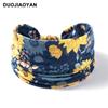 Nova Faixa de Cabelo de Girassol Moda Estampada de Aba Larga Elástica Flor Esportiva Cruzada Amarrada Venda por Atacado