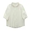 3602 Camisa de Gasa de Algodón Suave de Doble Capa con Parches de Encaje Dulce de Manga Tres Cuartos para Mujer 2026 Nuevo Top Casual de Verano