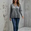 Nueva Ropa de Otoño/Invierno para Mujer 2026 Camiseta de Manga Larga Casual con Parches de Encaje en V para Mujer Sitio Web Independiente Europeo y Americano de Amazon