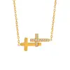 Estilo Coreano Ins Duplo Cruz Estiloso Simples Acessível Luxo Colar Corrente da Clavícula Aço Titânio Banhado Ouro Real Ouro 24K Joias