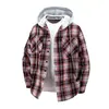 Camisa a cuadros con capucha para hombre, chaqueta casual holgada, camisa de manga larga retro americana, chaqueta de moda