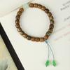 Pulseira de contas de barril antigo de sândalo verde natural pulseira de anel único com borla de cabaça de jade Fu Lu artística retrô fresca