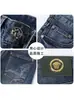 Cabeza de Diosa de la Belleza Jeans Europeos de Gama Alta para Hombre Azul Primavera y Otoño Corte Slim Recto Pequeño Elásticos Estampados Pantalones de Hombre