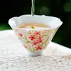 LiquidaçãoCaneca Mestra de Cerâmica com Design de Folha e Flor de Cerejeira Pintada à Mão pelo Fabricante Xícara de Chá para Degustação Conjunto de Chá Kung Fu Xícara Cônica
