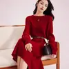 Vestido Largo de Punto Rojo de Año Nuevo, Nuevo Estilo Otoño e Invierno, Estilo Holgado y Relajado, Vestido de Punto para Usar en Capas