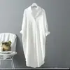 Envío Mismo Día: Camisa Blanca de Algodón y Lino para Mujer para Usar por Encima, Top Casual Holgado 2026, Camisa de Longitud Media