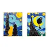 Broche de Liga de Metal Pintura a Óleo Desenho Animado Noite Estrelada de Van Gogh Gato Preto Acessório Personalizado Decoração de Bolsa Material Ecológico Distintivo