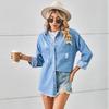 EBay comercio exterior transfronterizo Amazon estación independiente Nuevo lavado roto Camisa de mezclilla manga larga top deshilachado para mujer