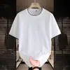 Camiseta Masculina Tricô Manga Curta Listrada Simples Falsa Duas Peças Estilo Old Money Seda Gelada Respirável Verão Atacado Fabrica Cruzamento de Fronteira