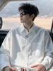 Camisa blanca de manga larga estilo Hong Kong para hombre, primavera y otoño, algodón puro, moderna, retro, chaqueta tipo camisa de trabajo, top de talla grande para hombre