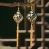 Pendientes Chinos Palacio Guofeng Moda China Retro Imitación Jade Hetian Pendientes Dinastía Song Cheongsam Pendientes Altos con Borla