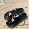 Chinelos de praia com estrela-do-mar para mulheres, sandálias casuais de cristal, chinelos de banheiro antiderrapantes de sola macia, estilo ins