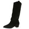 Botas Francesas de Punta para Mujer 2025 Nuevas Botas Altas de Verano con Faldas, Zapatos de Moda de Tacón Grueso y Aspecto Adelgazante