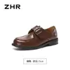 Mocasines ZHR para Mujer 2026 Otoño Nuevo Estilo Británico Vintage Zapatos Pequeños de Cuero Suela Suave Zapatos de Corte Profundo para Viajar