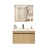 Gabinetes de Baño para Apartamentos Pequeños Color Madera Sólida, Gabinete de Baño, Lavabo Integrado de Cerámica, Tocador de Baño