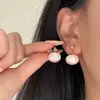 Aretes de Perla para Panecillos al Vapor Rosa Claro Shijia Estilo Suave Aretes Cortos Exquisitos Plata de Ley S925 Retro Exquisito