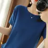 Estilo Nuevo Primavera y Verano 100% Algodón Puro Cuello Redondo Camiseta de Punto de Manga Corta con Forma de Diamante Top Holgado Adelgazante para Mujer