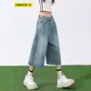 Jeans Americano Solto de Perna Reta Cropped para Mulheres, Tendência de Verão Versátil Fino Retro Emagrecedor Calças de Perna Larga de Comprimento Médio
