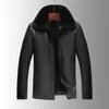 Nova jaqueta de couro masculina de meia-idade, outono e inverno, forrada com lã, espessada, gola grande de lã, jaqueta masculina quente