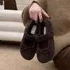 Primeiro Encontro Temporada Sapatos Peludos Femininos Outono/Inverno Roupa Externa 2026 Novo Fada Bico Redondo Sapatilhas Laço Versátil Mais Veludo Aquecimento