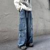 Jeans de estilo americano de calle hiphop con múltiples bolsillos para hombre, marca de moda retro combinable, holgados, guapos, ropa de trabajo, pantalones de pierna ancha