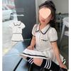 Conjunto de Saia Estiloso Estilo Casual College para Meninas Crianças Maiores Verão Nova Moda Lapela Manga Curta Saia Conjunto de Duas Peças