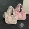 Bolsa de lona estilo bosque INS linda dulce moderna de alto valor con cordón de lazo de pana gran capacidad elegante para mujer