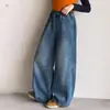 Pantalones de Mezclilla Curvos Estilo Coreano para Niñas Otoño 2026 Primavera Otoño Pantalones de Pierna Ancha Plegables para Niñas Estudiante Pierna Ancha