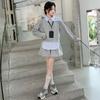 Roupa de Outono para Meninas 2025 Nova Moda Estilo Coreano para Meninas Mais Velhas, Conjunto de Duas Peças Elegante com Gola de Camisa e Saia Bufante