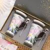 Juego de Tazas de Cerámica Ins Estilo Pastoral para Pareja Par de Vasos de Agua Set de Vasos de Lujo Ligero Francés Gama Alta