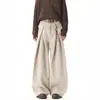 Pantalones Casuales de Lana a Rayas Plisados de Lujo Ligero Estilo Americano para Hombre, Temporada de Primavera, Sensación de Alta Gama, Pantalones de Vestir Sueltos Engrosados, Pantalones Largos de Pierna Ancha