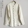 Camisa de Manga Comprida Primavera e Outono 100% Linho Casual Masculina Estilo Chinês Gola Vertical Botão Camisa Retrô Vestido Tang Moderno para Jovens