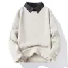 Suéter de punto cálido para hombre, imitación de dos piezas, con cuello de camisa a rayas, para comercio exterior transfronterizo, capa interior para otoño e invierno, para ir al trabajo