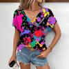 Camiseta Top Casual Tie-Dye 3D Europeo y Americano AliExpress Verano Más Vendido Suelto Moda Cuello en V Manga Corta