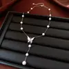 Collar Colgante de Cadena Cuadrado de Circonita Super Brillante con Forma de Gota de Agua, Cadena de Clavícula Moderna y Sencilla, Lujo Ligero, Sensación de Alta Gama, Accesorio Versátil