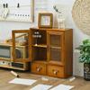 Vitrina nórdica vintage de madera con doble puerta, mueble de almacenamiento para artículos diversos, cosméticos y cajones, mueble de escritorio con acabado.