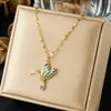 Collar Colgante de Pájaro Volador con Esmalte y Pedrería de Alta Gama Venta al por Mayor Transfronteriza Acero Inoxidable Chapado en Oro Cadena para Clavícula Decoración Femenina de Lujo Ligero