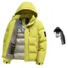 Nova jaqueta com capuz de inverno para homens, moderna e espessa para aquecimento, adequada para homens jovens e de meia-idade, casaco de algodão de inverno, suporta impressão personalizada