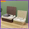 Wg6Q Cesta de Armazenamento de Palha para Desktop Íntimos e Meias Porta-Chaves com Tampa Acessórios de Cabelo Utensílios Diversos Cesta de Armazenamento Trançada de Rattan