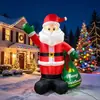 Modelo Inflável de Papai Noel de 1,8m Acenando com Saco de Presentes Luz LED Iluminada Enfeite de Decoração de Natal para Jardim