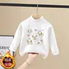 Camiseta Segunda Pele Gola Meia Alta Infantil Roupas de Outono para Meninas Top Estilo Outono/Inverno Manga Longa de Lã Camiseta Versátil Roupa Íntima Quente